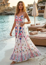 Maxivestido de algodón con cuello en V para mujer - Lulama