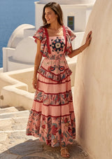ibBan Embroidered Cotton Maxi Dress with Tiered Floral  - Lamis