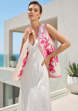 ibBan Hand Embroidered Summer Vest | Women's Cotton Canvas Designer Vest - Perla