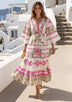 Women's Hand Embroidered Soft Luxury Cotton Maxi Dress V-Neck- Marashi