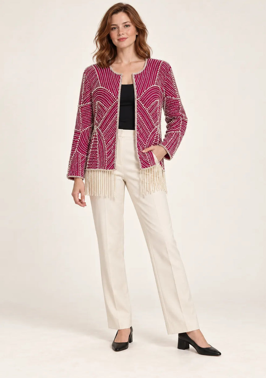 ibabn Women’s Hand Beaded Fringe Jacket - Amaya