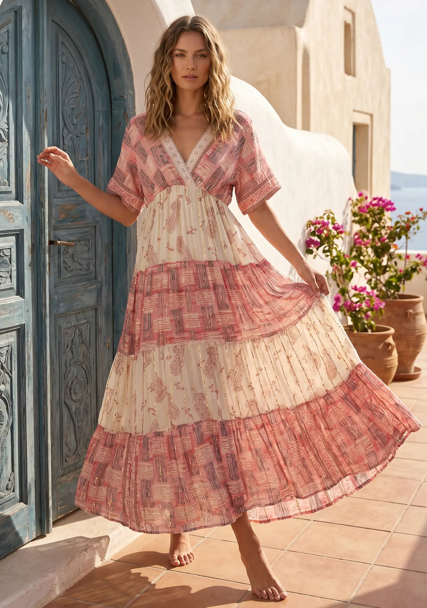 ibBan Printed Cotton & Silk Blend Maxi Dress | Luxury Boho  Dress -Rezza Long Dress