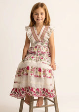 Vestido largo de algodón con cuello en V para niña - Aina