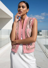 ibBan Hand Embroidered Cotton Canvas Gilet | Luxury Women's Statement Vest - Yara