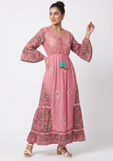 ibBan Floral Cotton Maxi Dress with Bell Sleeves - Jumani