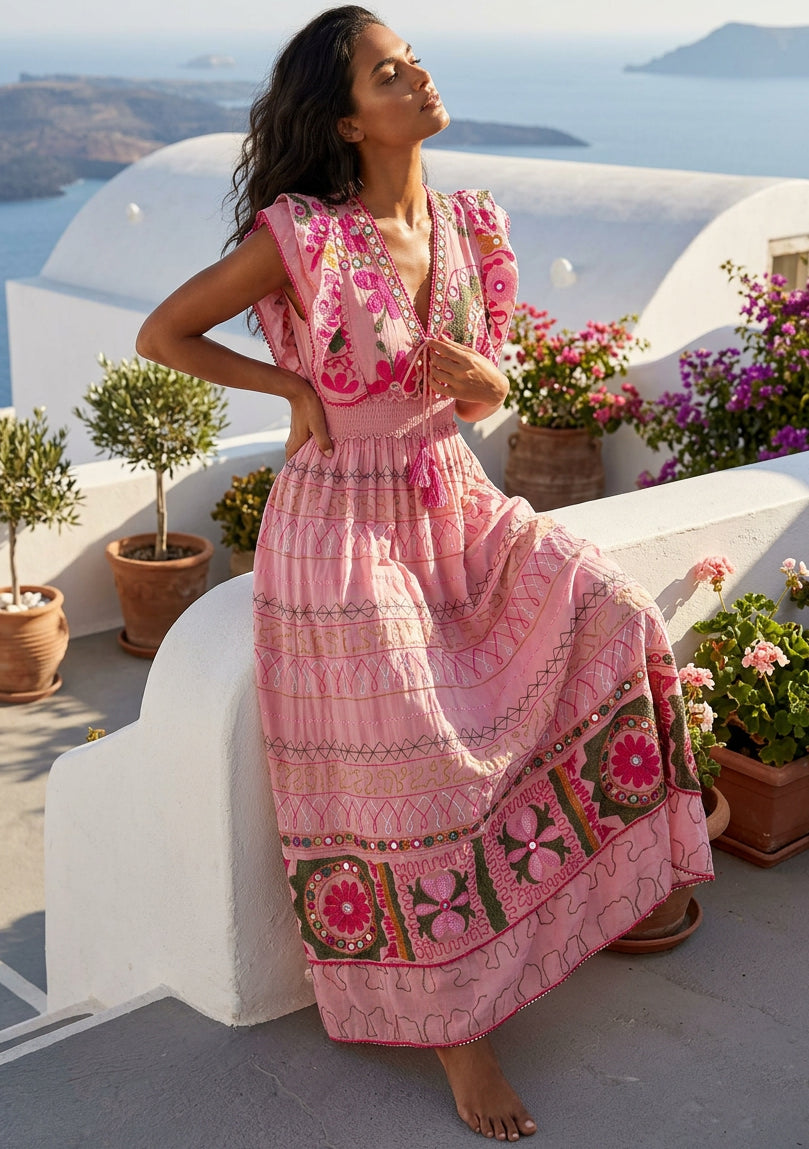 ibBan Hand Embroidered Long Dress | Luxury Bohemian Long Dress - Orla