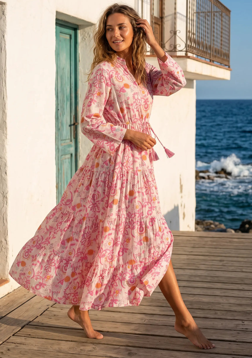 Women's Printed Cotton Floral Long Dress | ibBan Europe - Esra Long Dress