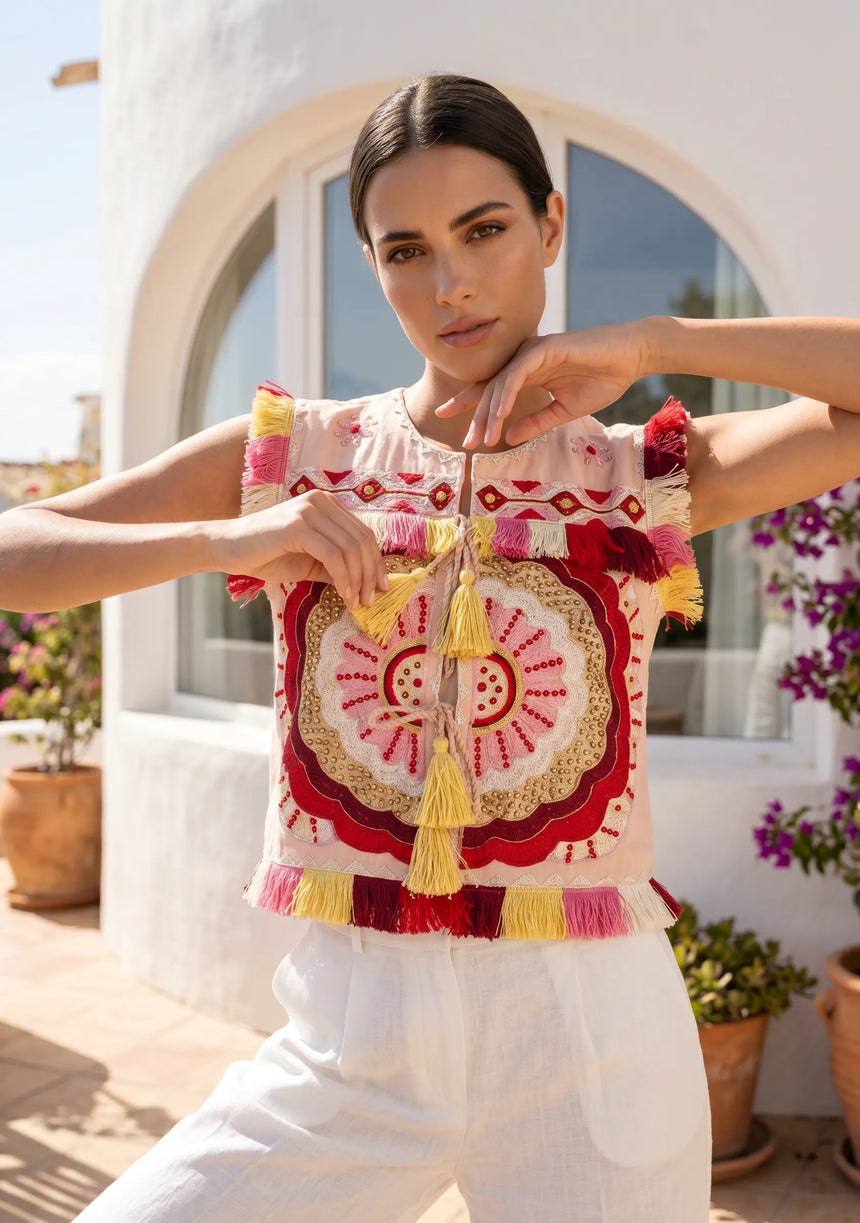 Luxury Embroidered Women's Gilet | Designer Summer Collection | ibBan - Sara