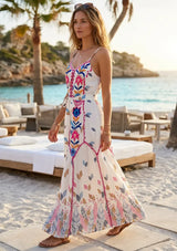 Maxivestido de algodón con cuello en V para mujer - Lulama