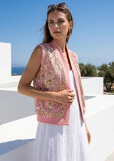 ibBan Hand Embroidered Cotton Canvas Gilet | Luxury Women's Statement Vest - Yara