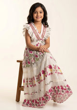 Vestido largo de algodón con cuello en V para niña - Aina