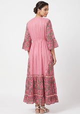ibBan Floral Cotton Maxi Dress with Bell Sleeves - Jumani