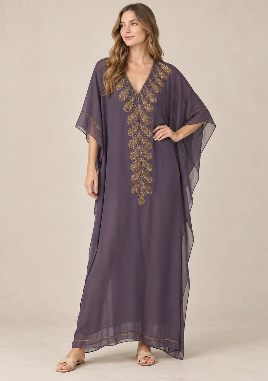 ibBan Women’s Hand Embroidered Georgette Kaftan Dress -Tanzeen