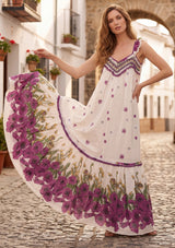 Maxivestido de algodón con cuello redondo para mujer - Sola