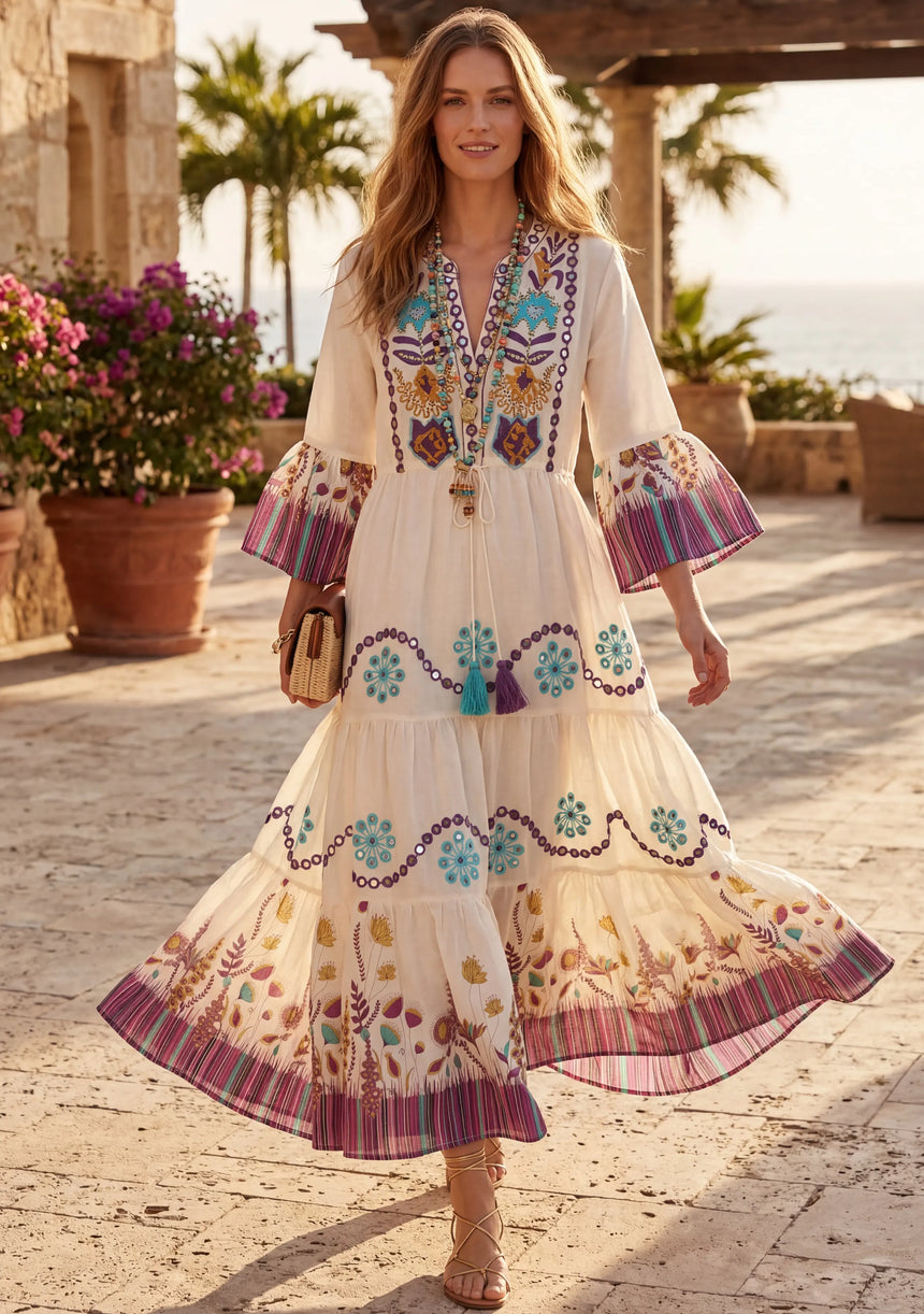 Minivestido de lino para mujer con cuello en V - Romi