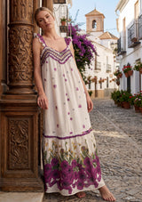 Maxivestido de algodón con cuello redondo para mujer - Sola