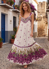 Maxivestido de algodón con cuello redondo para mujer - Sola