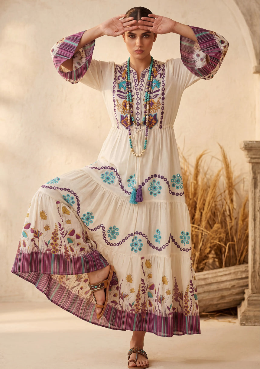 Minivestido de lino para mujer con cuello en V - Romi