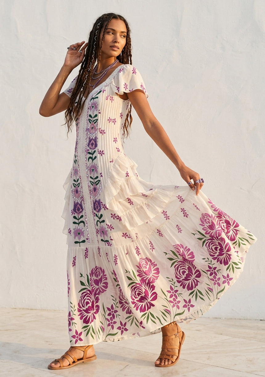 ibBan Hand Embroidered Floral Cotton Maxi Dress -Saira Maxi Dress