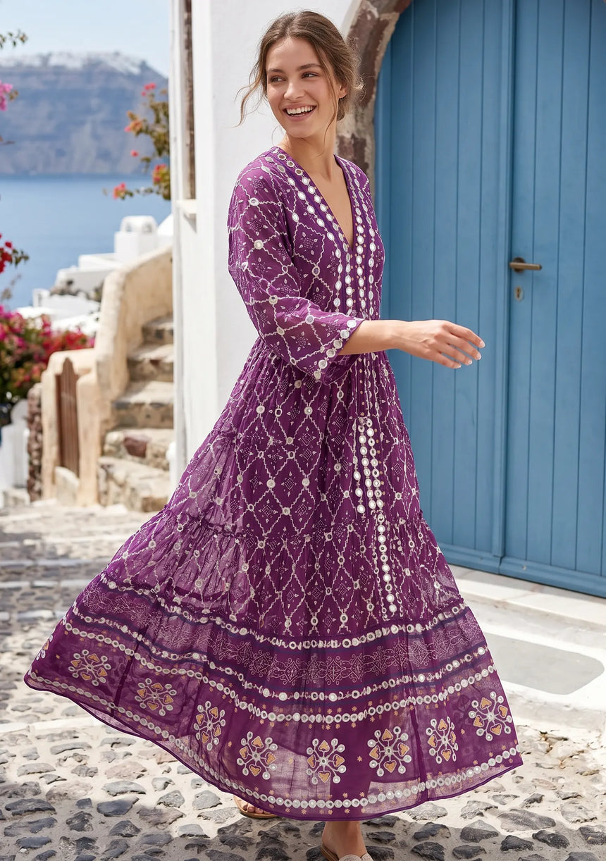 ibBan Hand Embroidered Cotton Maxi Dress | Luxury Boho Resort -Fabiya