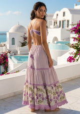 Women's Hand Embroidered Printed Luxury Cotton Sleeveless Strap Dress Halter Neck- Sarifa