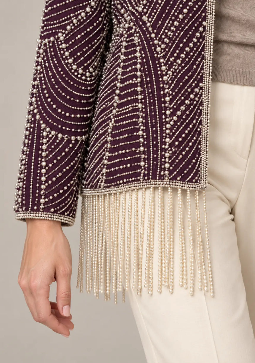 ibabn Women’s Hand Beaded Fringe Jacket - Amaya