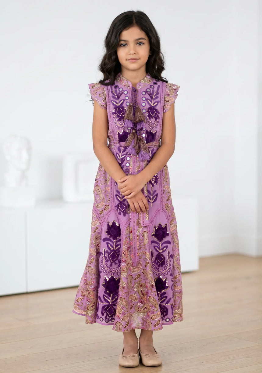 Girls' Shimmer Cotton dress  Round Tie-Up Neck - Seliza
