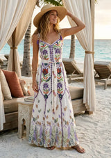 Maxivestido de algodón con cuello en V para mujer - Lulama