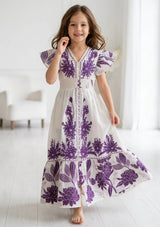 Girls' Printed Cotton dress V-Neck - Yamira