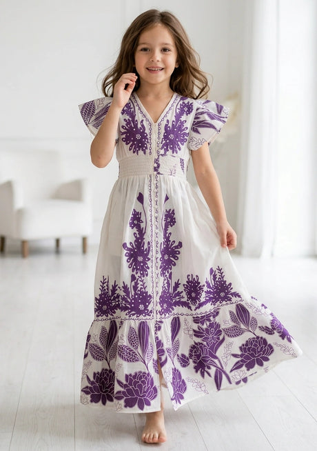 Girls' Printed Cotton dress V-Neck - Yamira