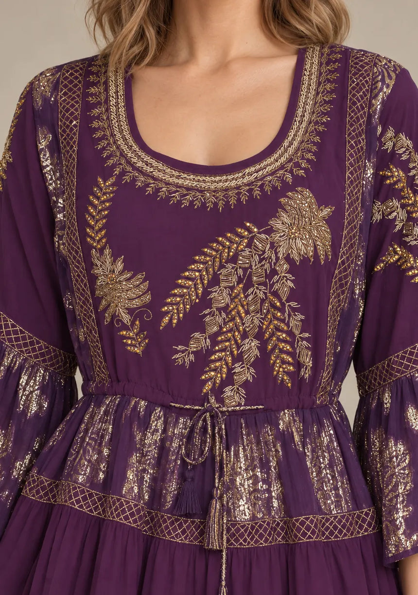 ibBan Women’s Cotton Lurex Embroidered Short Tunic - Soha