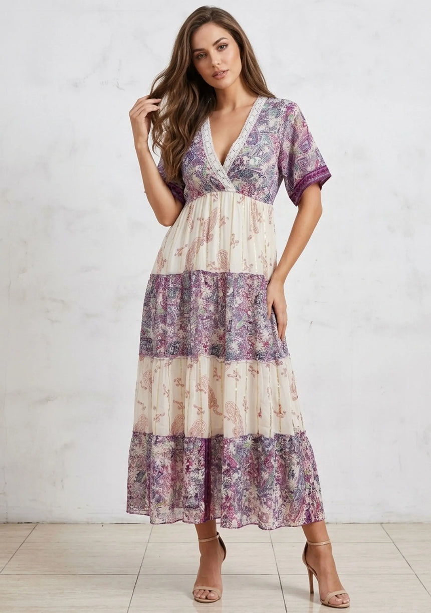 ibBan Printed Cotton & Silk Blend Maxi Dress | Luxury Boho  Dress -Rezza Long Dress