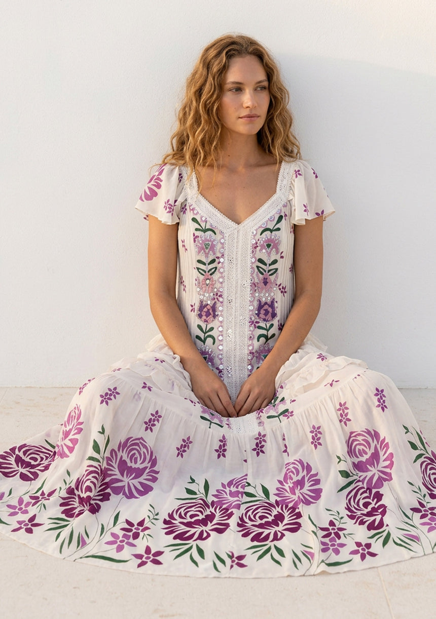 ibBan Hand Embroidered Floral Cotton Maxi Dress -Saira Maxi Dress