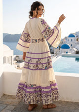 Women's Hand Embroidered Soft Luxury Cotton Maxi Dress V-Neck- Marashi