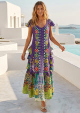 Vestido largo de algodón con cuello en V para mujer - Sanura