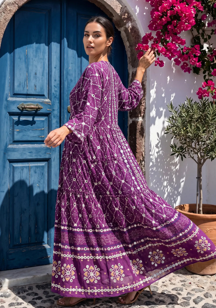 ibBan Hand Embroidered Cotton Maxi Dress | Luxury Boho Resort -Fabiya