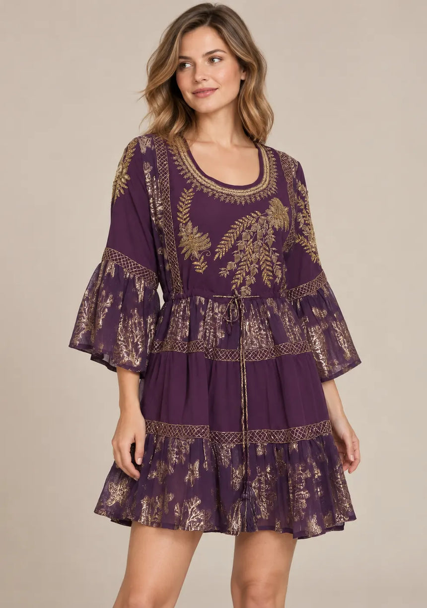 ibBan Women’s Cotton Lurex Embroidered Short Tunic - Soha
