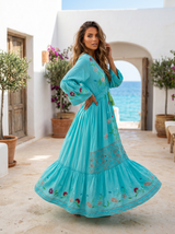 ibBan Sky Blue Rayon Tie-Dye Maxi Dress with Hand Embroidery - Rayan Max Dress