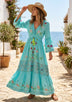 ibBan Sky Blue Rayon Tie-Dye Maxi Dress with Hand Embroidery - Rayan Max Dress