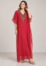 ibBan Women’s Hand Embroidered Georgette Kaftan Dress -Zava