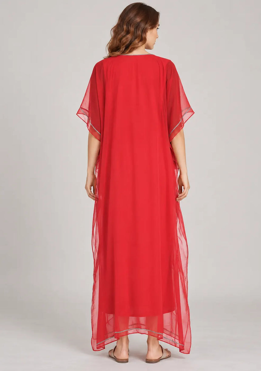 ibBan Women’s Hand Embroidered Georgette Kaftan Dress -Tanzeen