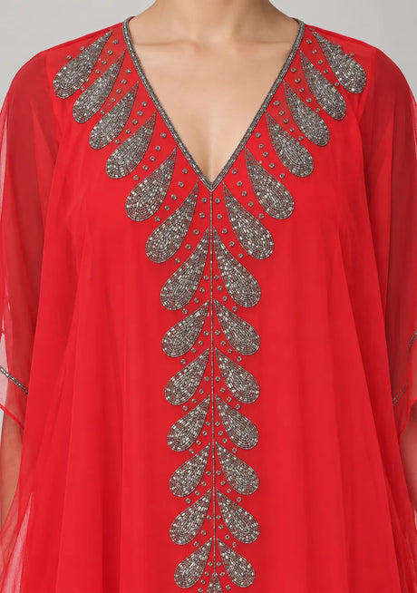 ibBan Women’s Hand Embroidered Georgette Kaftan Dress -Tanzeen