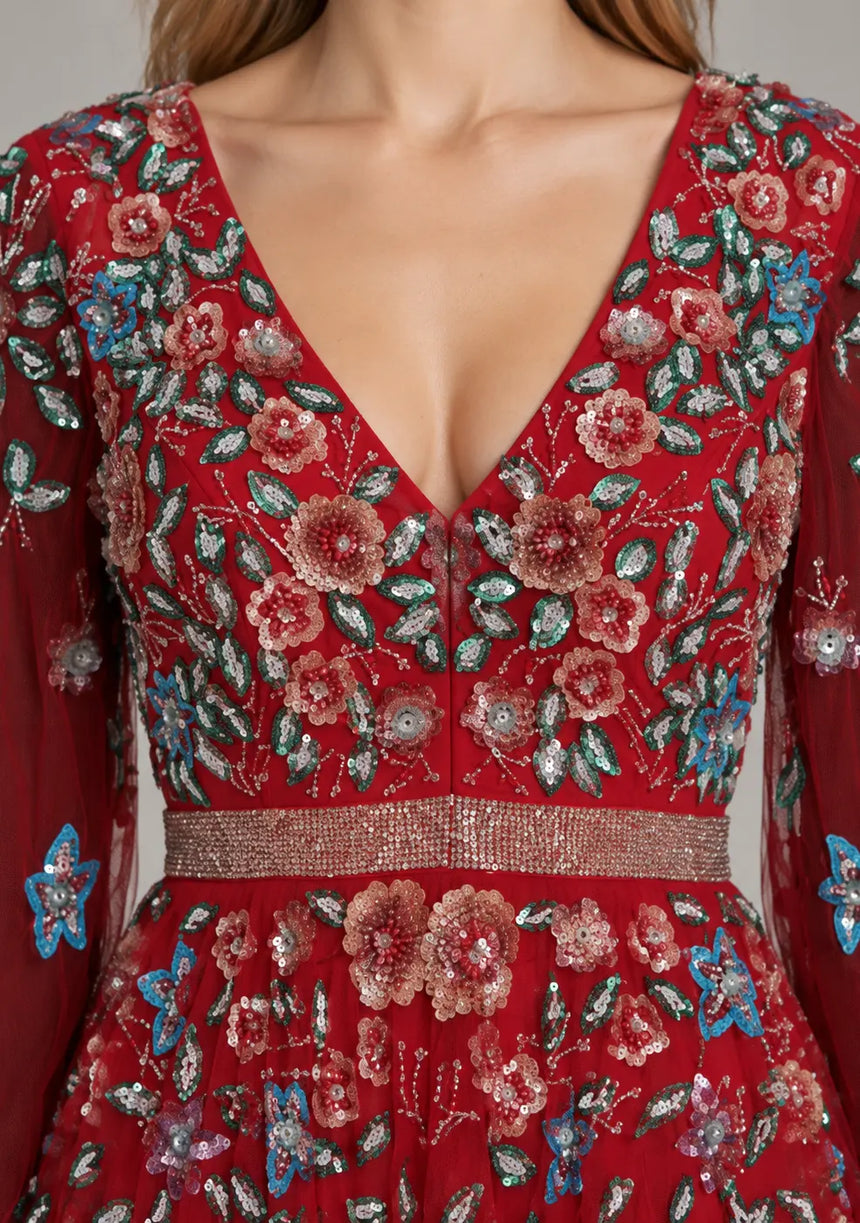 ibBan Women’s  Long Dress with Hand Embroidery - Aabish