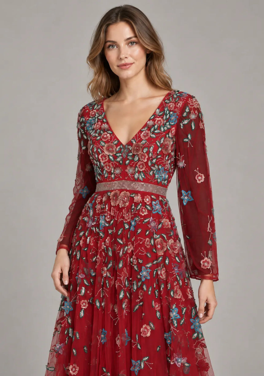 ibBan Women’s  Long Dress with Hand Embroidery - Aabish