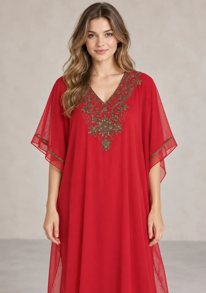 ibBan Women’s Hand Embroidered Georgette Kaftan Dress -Zava