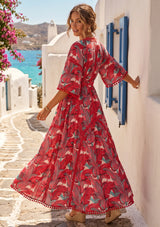 ibBan Embroidered Boho Cotton Maxi Dress with Tassel Tie - Fabiza