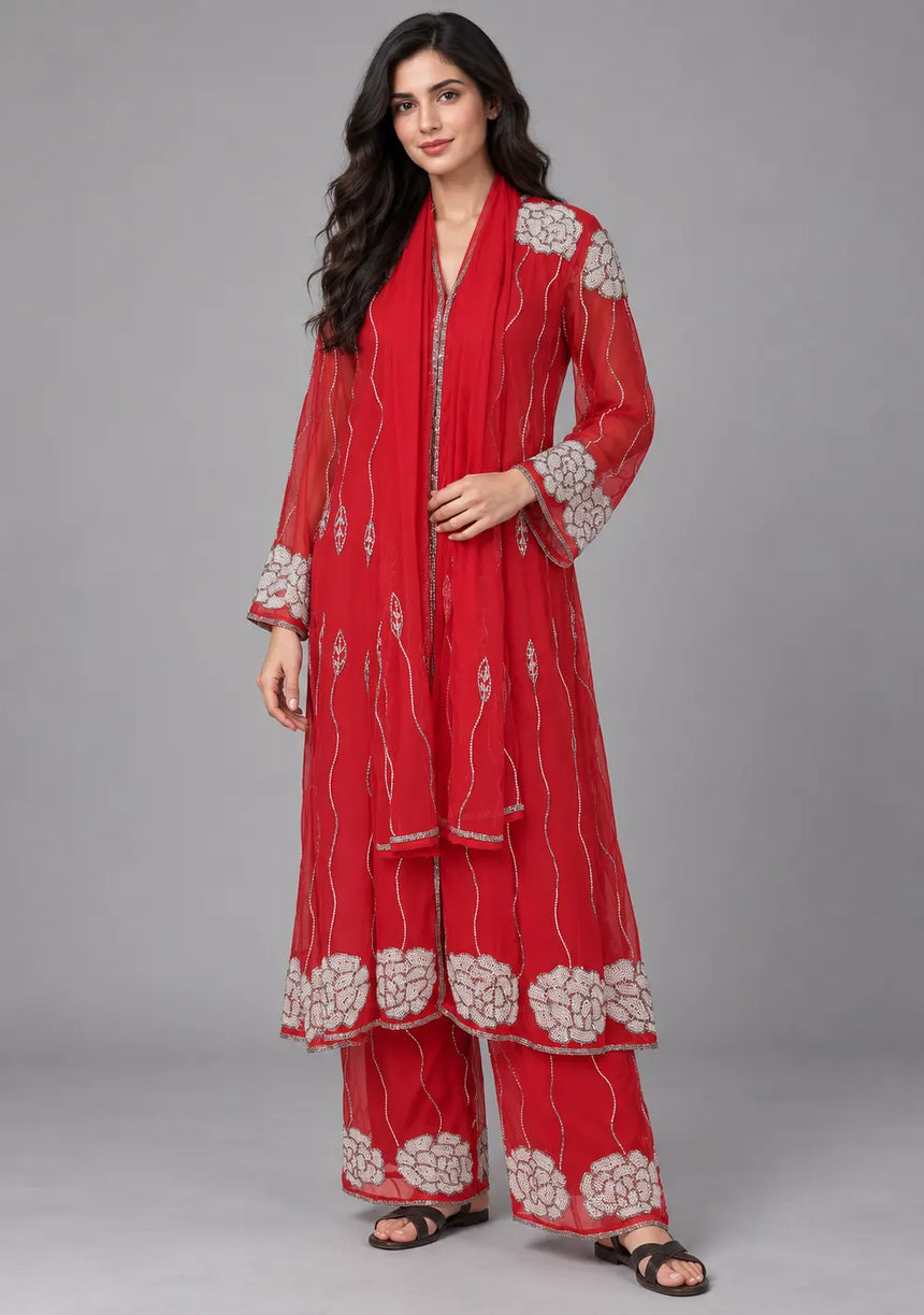 ibBan Women’s Hand Embroidered Georgette Ethnic Dress -Ariya