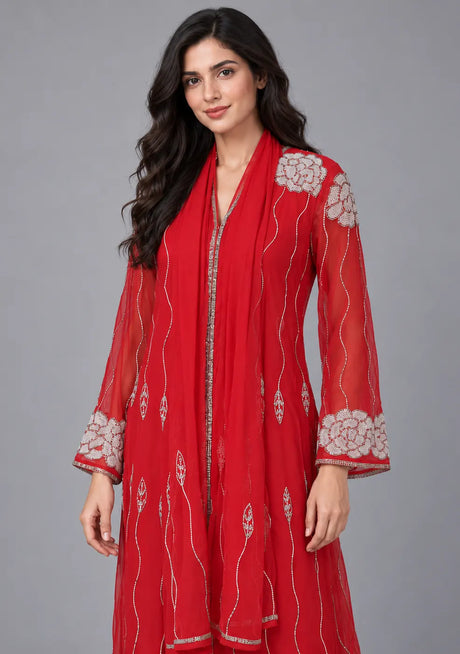 ibBan Women’s Hand Embroidered Georgette Ethnic Dress -Ariya