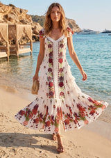 Vestido Maxi de Algodón con Cuello Drapeado para Mujer - Naira
