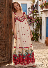 Maxivestido de algodón con cuello redondo para mujer - Sola